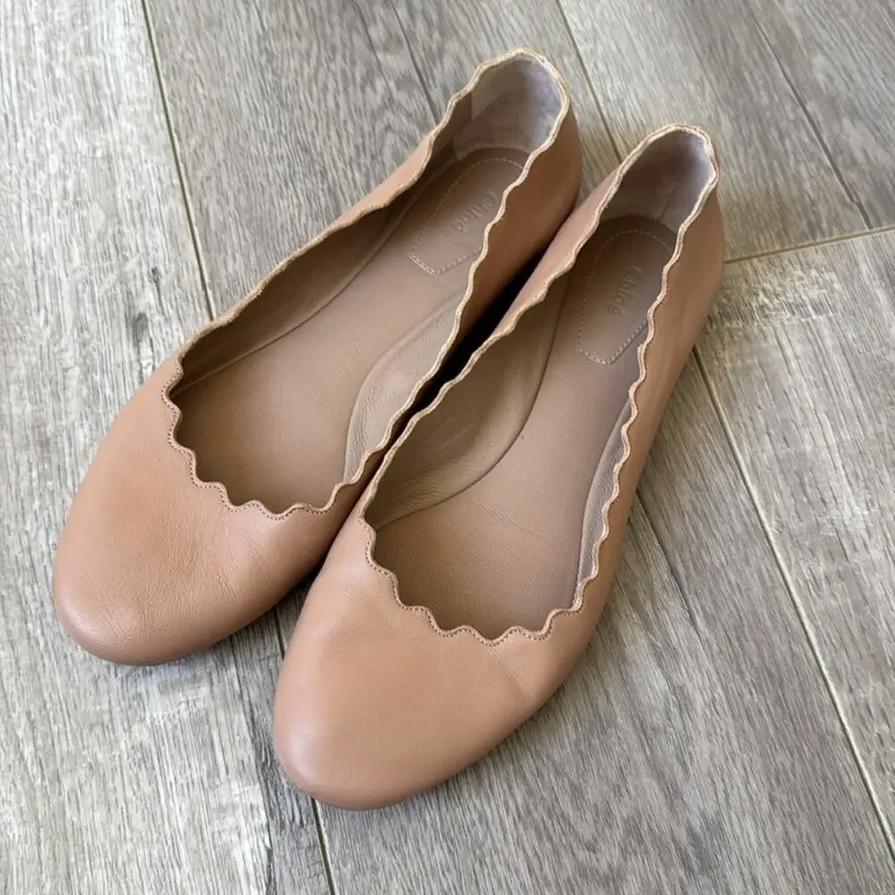 Chloé Lauren Scalloped Ballet Flats Nude Leather EU 36 Dust Bag - Picture 4 of 10